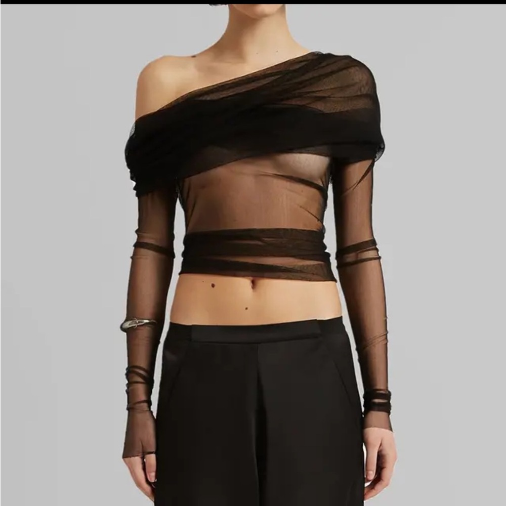 Sheer black long sleeve one shoulder top